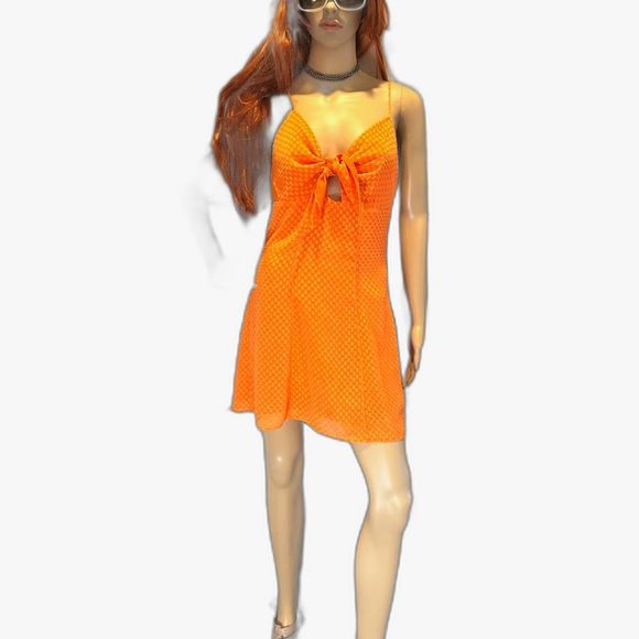 Alice + Olivia Designer dress Orange polka-dot texture mini  halter  size 2 NWT - Picture 2 of 8